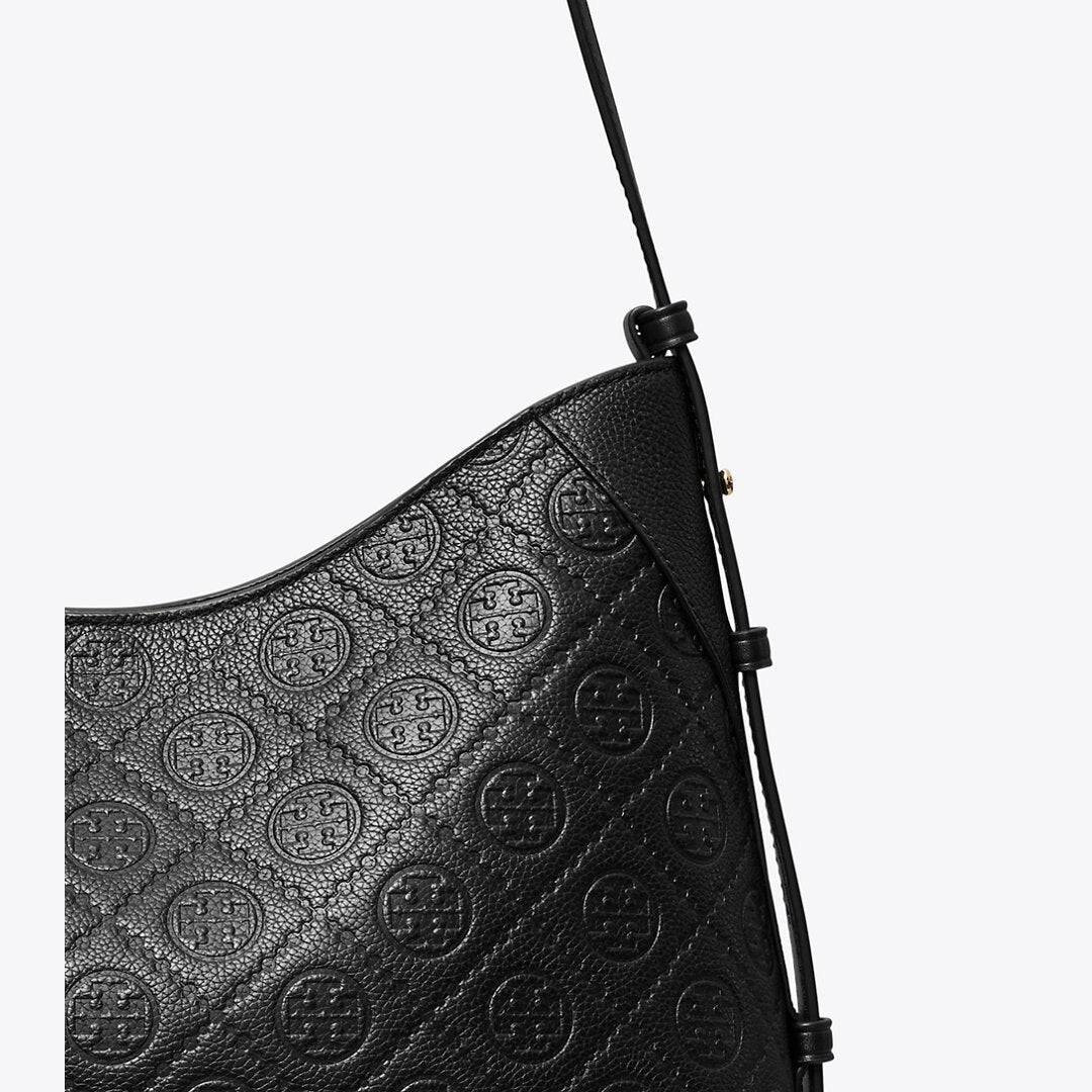 Tory Burch T Monogram Pebbled Messenger Bag Black