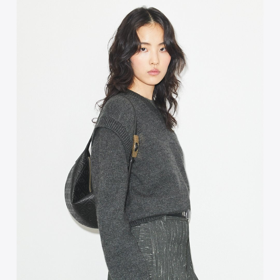 Tory Burch T Monogram Pebbled Small Balloon Bag Black