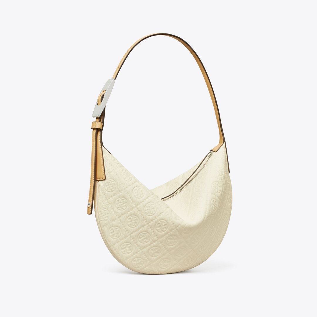 Tory Burch T Monogram Pebbled Small Balloon Bag Warm White