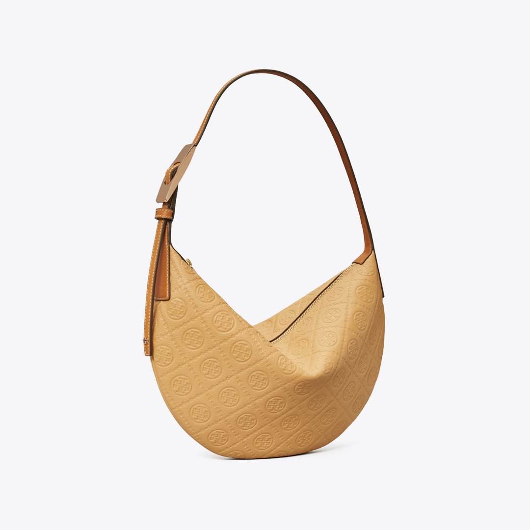 Tory Burch T Monogram Pebbled Small Balloon Bag Biscotti