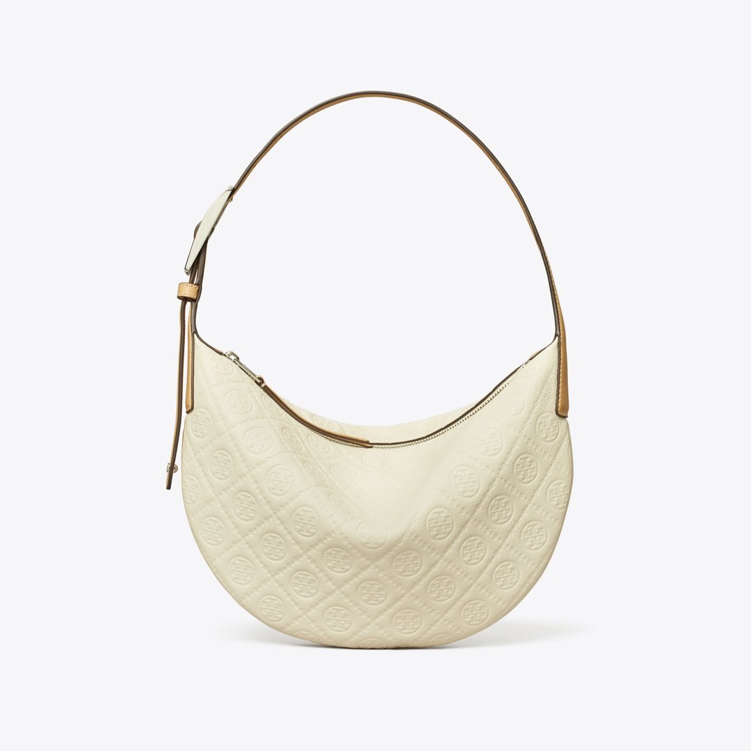 Tory Burch T Monogram Pebbled Small Balloon Bag Warm White