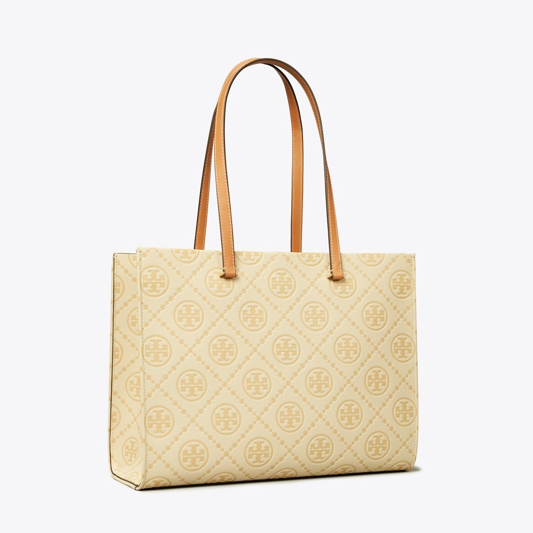 Tory Burch T Monogram Pebbled Tote Biscotti