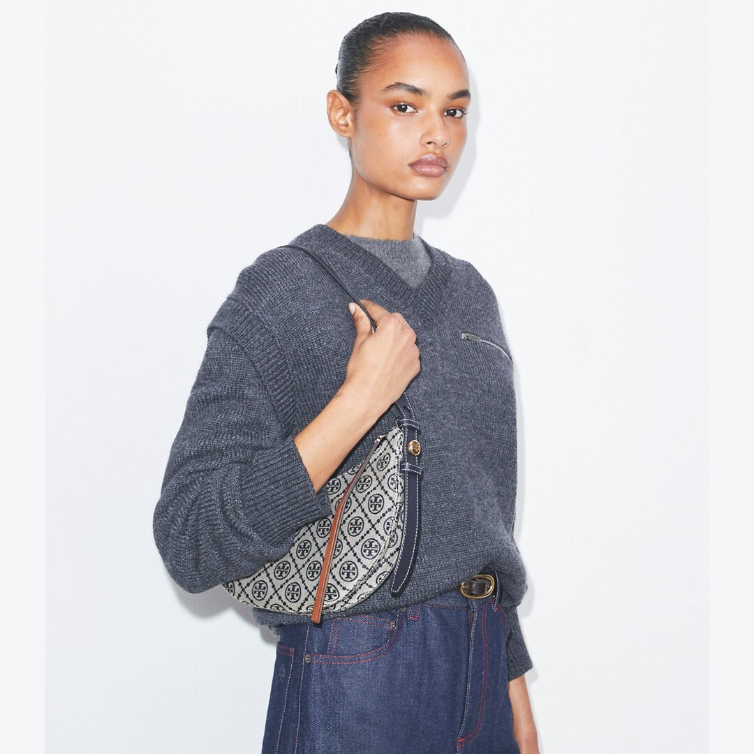 Tory Burch T Monogram Romy Half Moon Bag Tory Navy