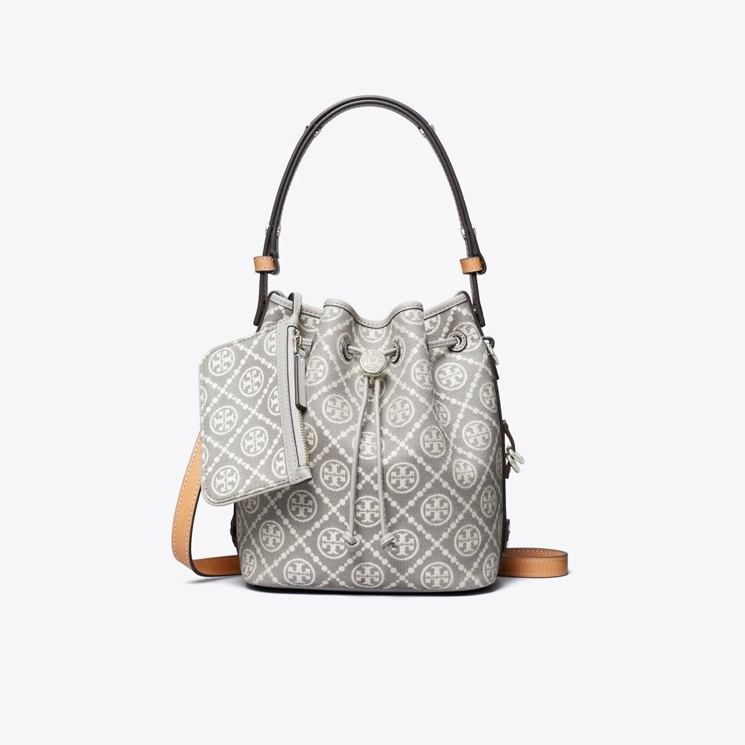 Tory Burch T Monogram Utility Bucket Bag Gray