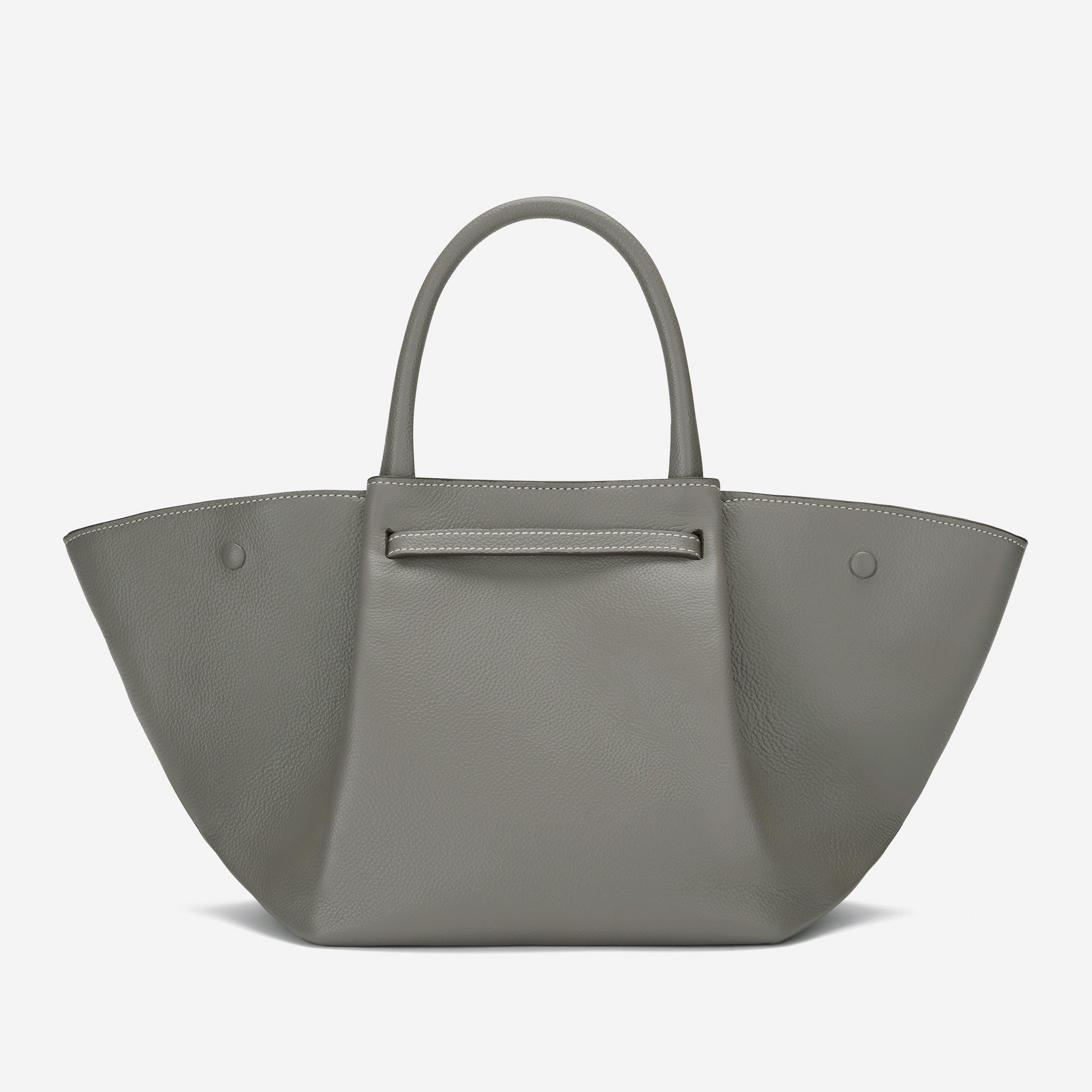 DeMellier The Midi New York stone grey small grain ecru stitching