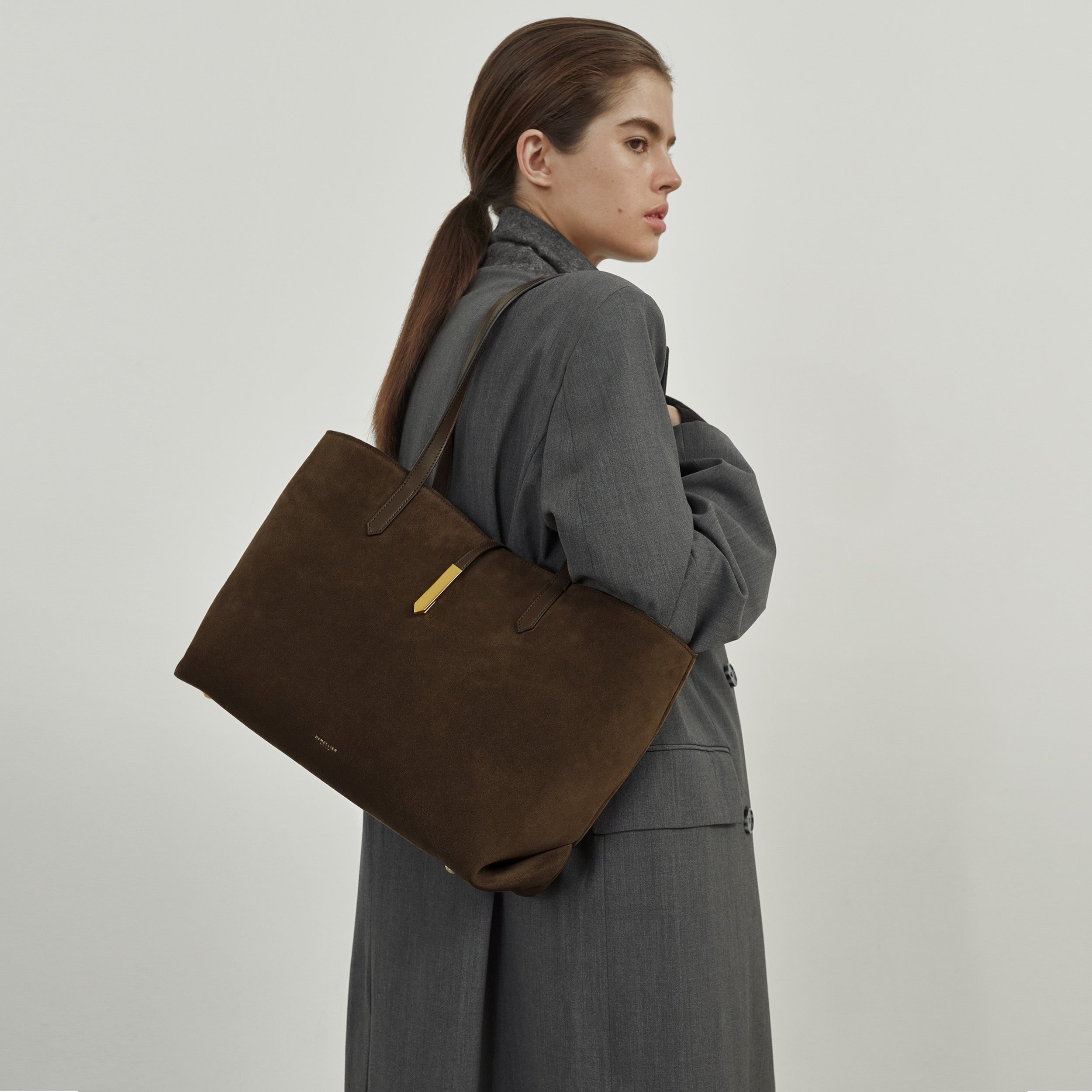 DeMellier The Tokyo Tote deep tan suede & deep tan smooth