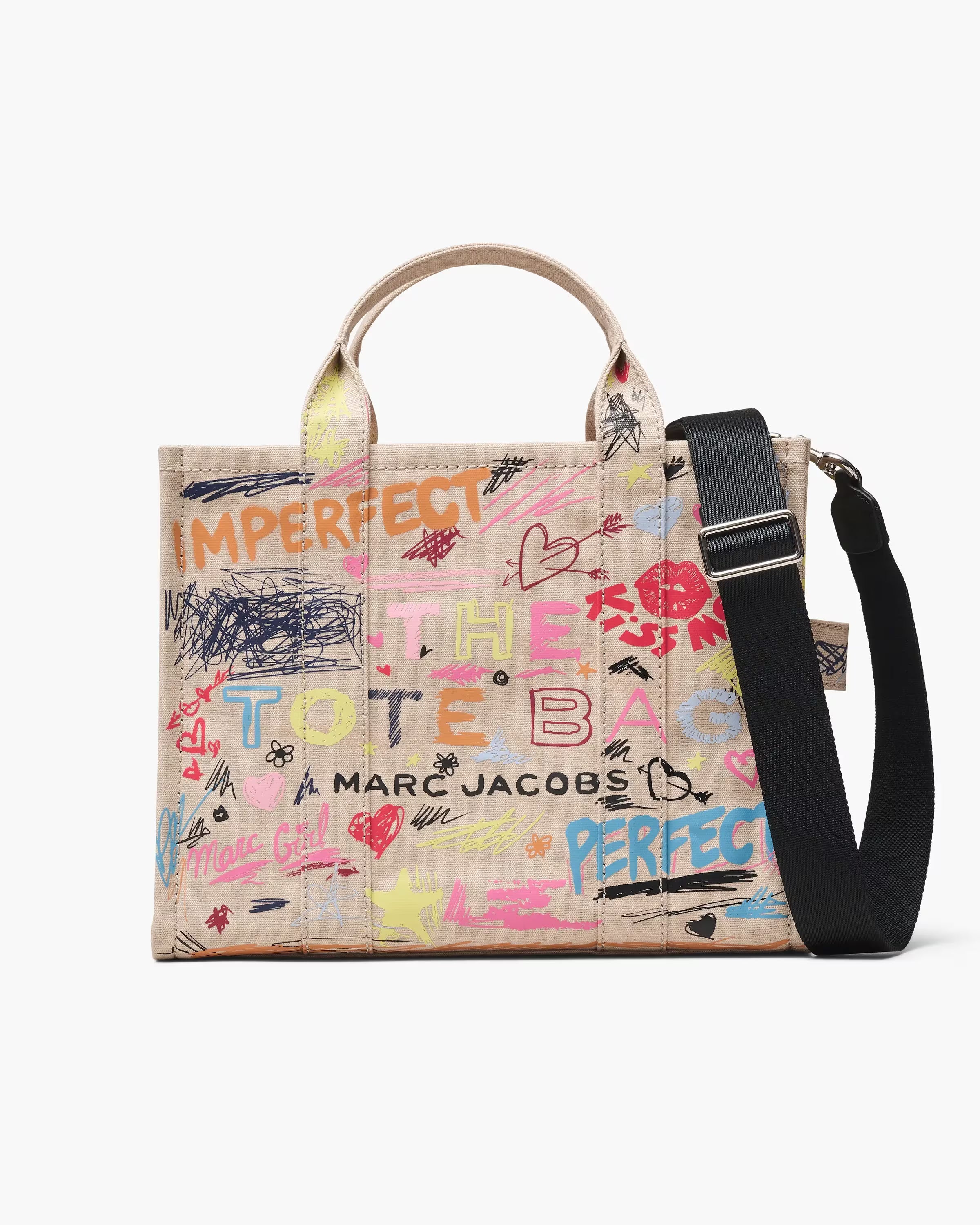 Marc Jacobs The Punk Scribble Canvas Medium Tote Bag Beige Multi