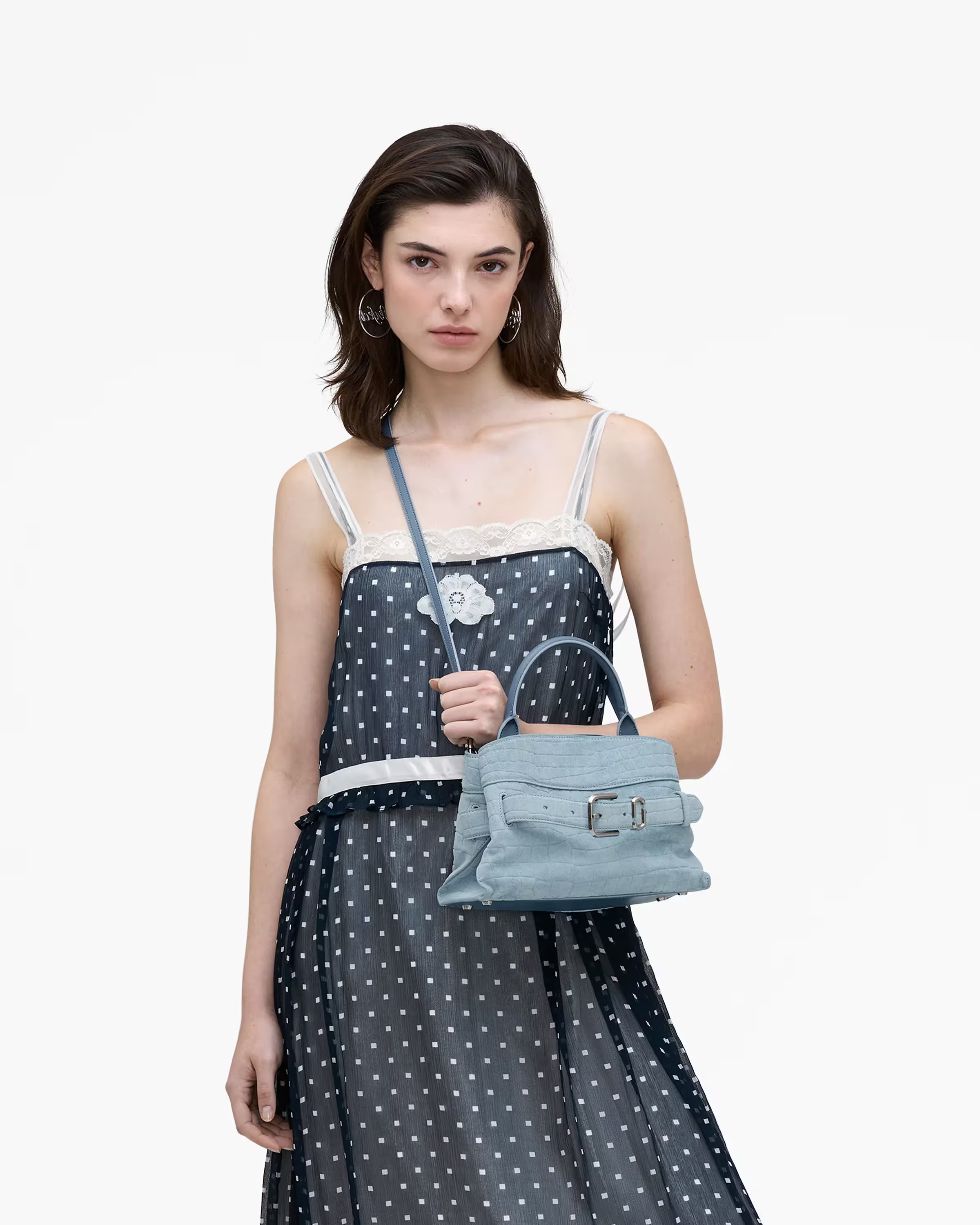 Marc Jacobs The Suede Croc Dakota Small Satchel Blue Mist