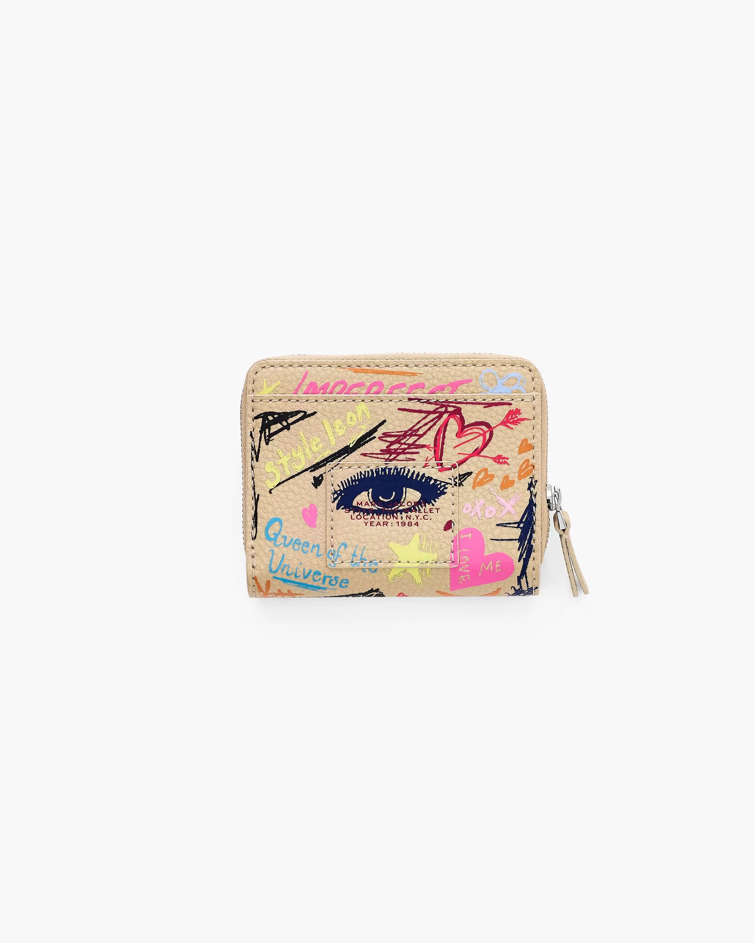 Marc Jacobs The Punk Scribble Mini Compact Wallet Beige Multi