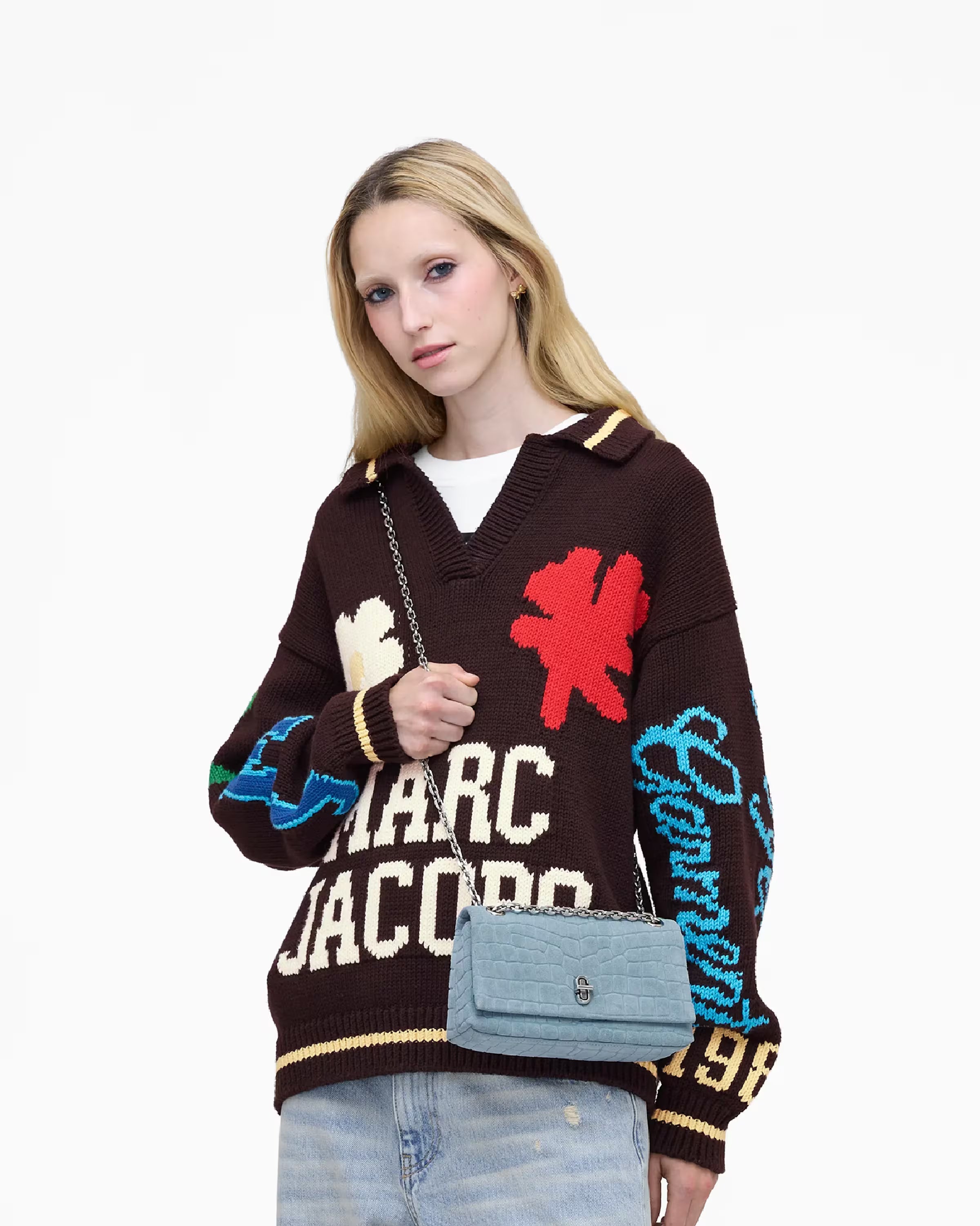 Marc Jacobs The Suede Croc Slim Dual Convertible Shoulder Bag Blue Mist