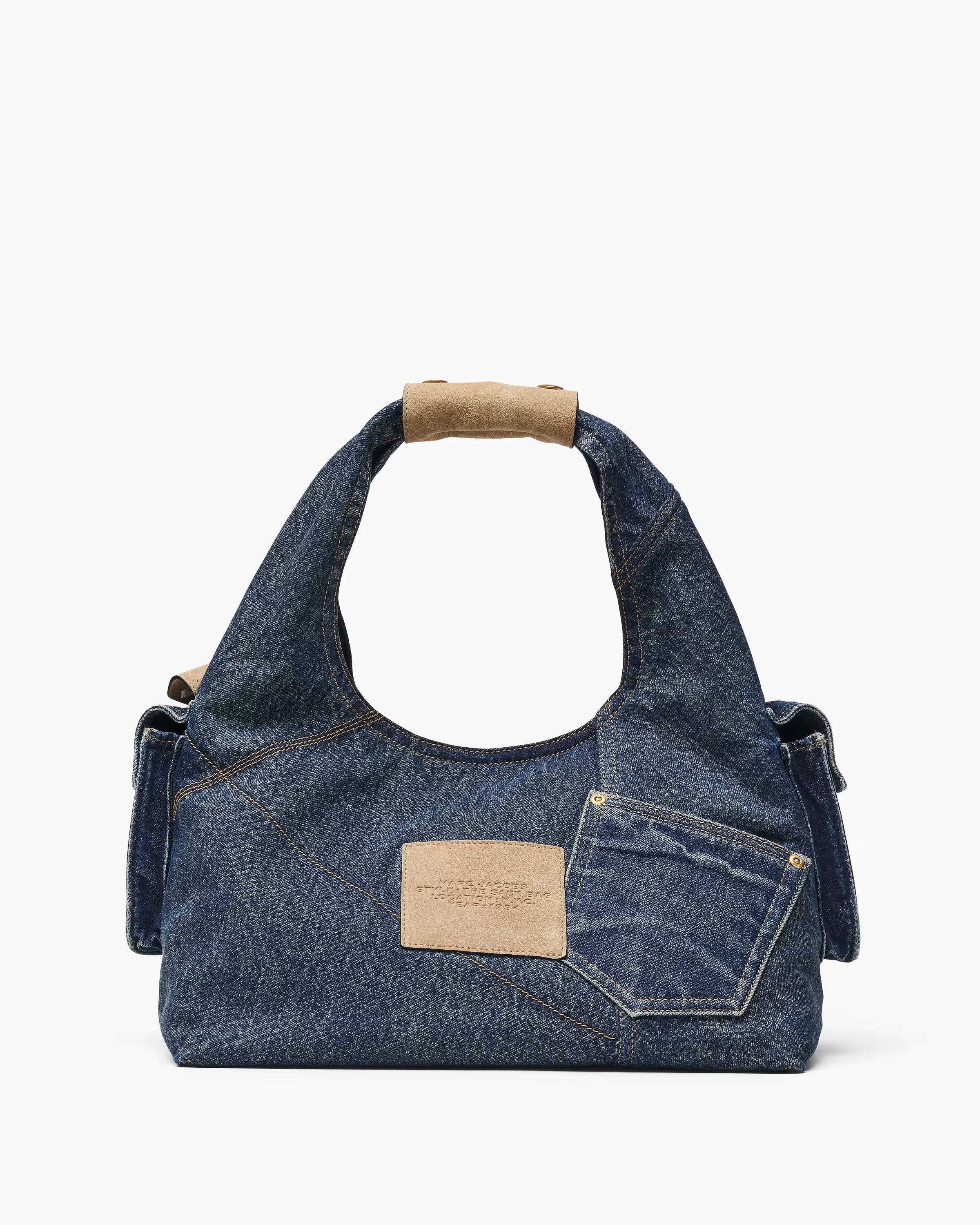 Marc Jacobs The Denim Suede Cargo Sack Bag Dark Wash Indigo