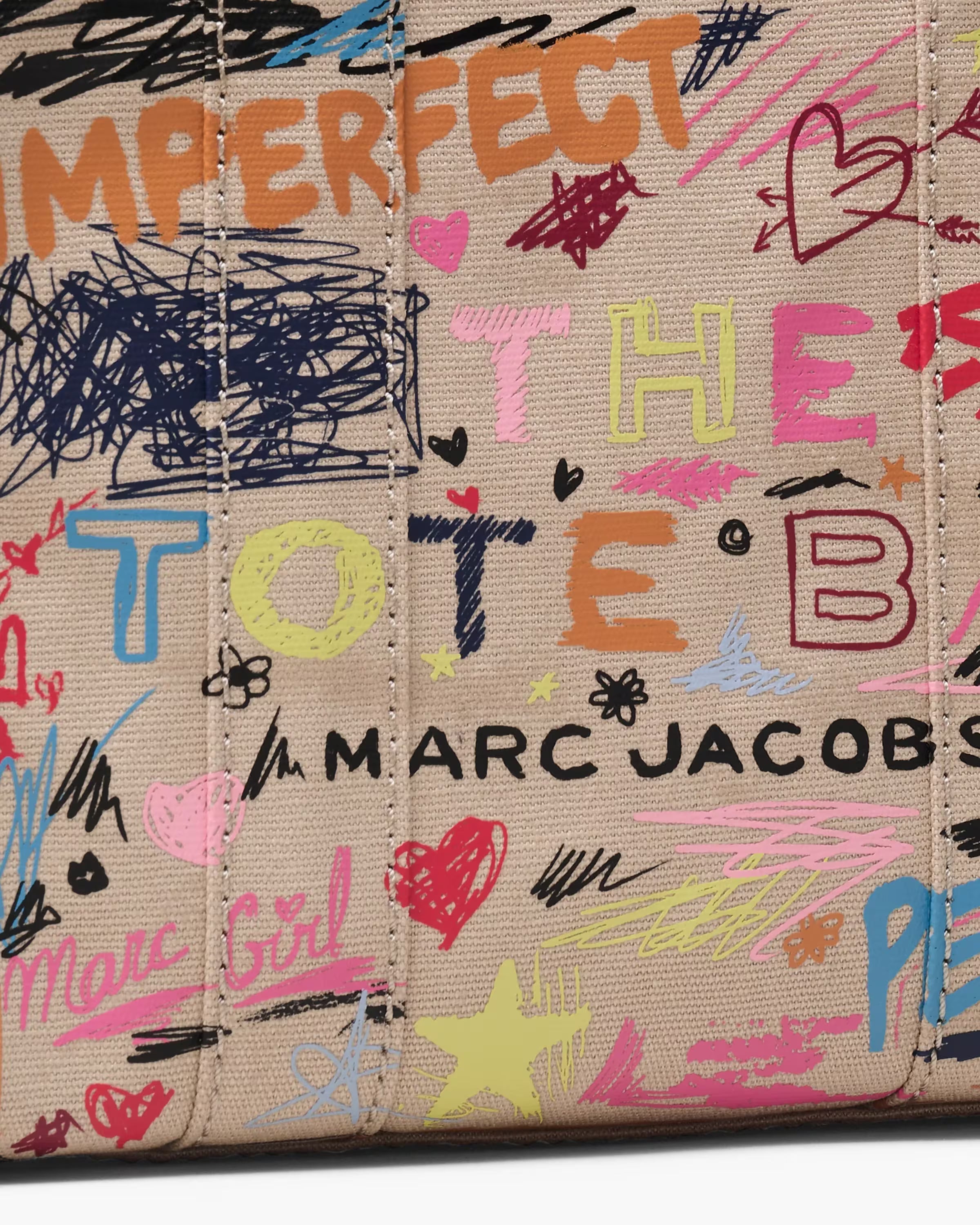 Marc Jacobs The Punk Scribble Canvas Small Tote Bag Beige Multi