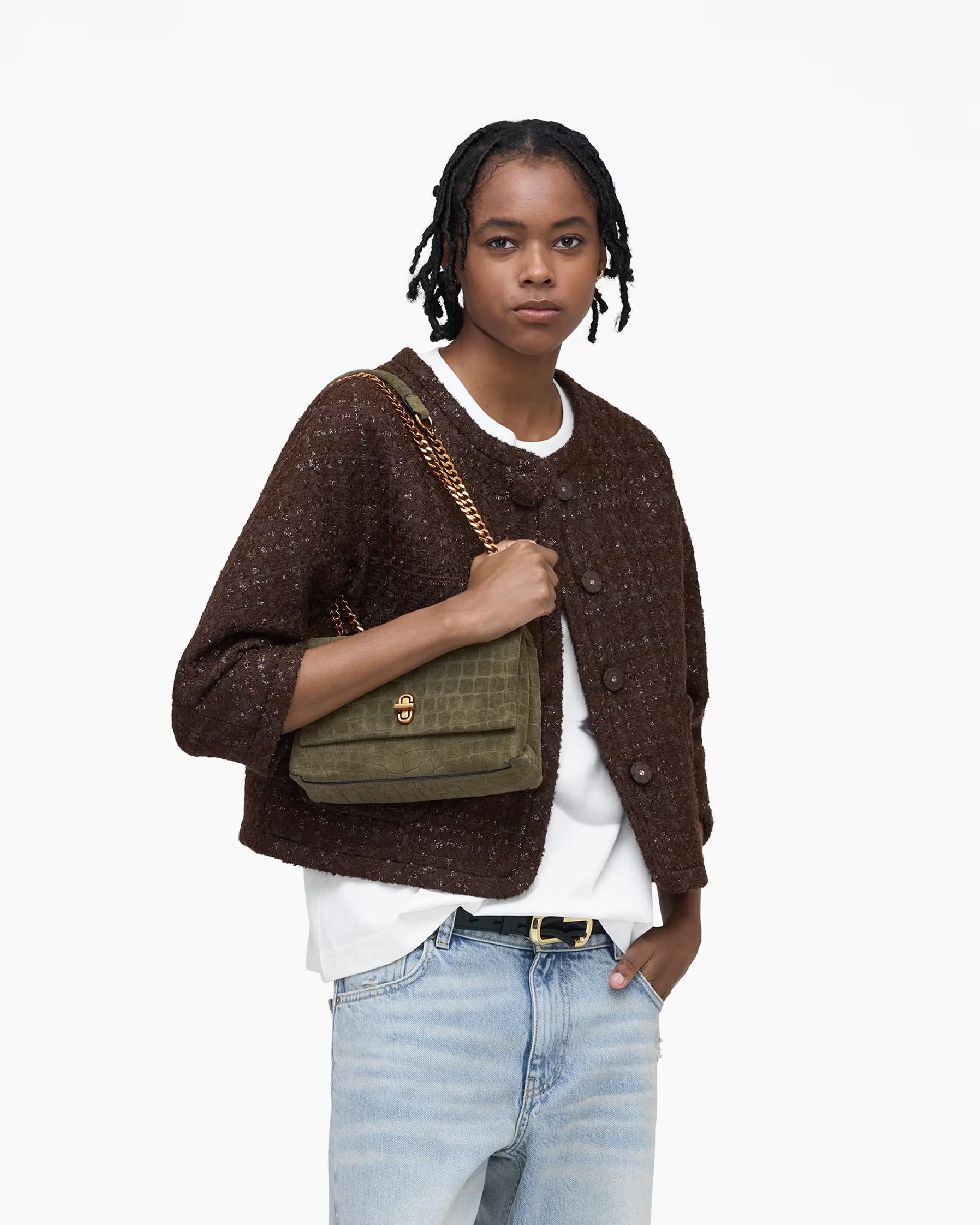 Marc Jacobs The Suede Croc Slim Dual Convertible Shoulder Bag Olive