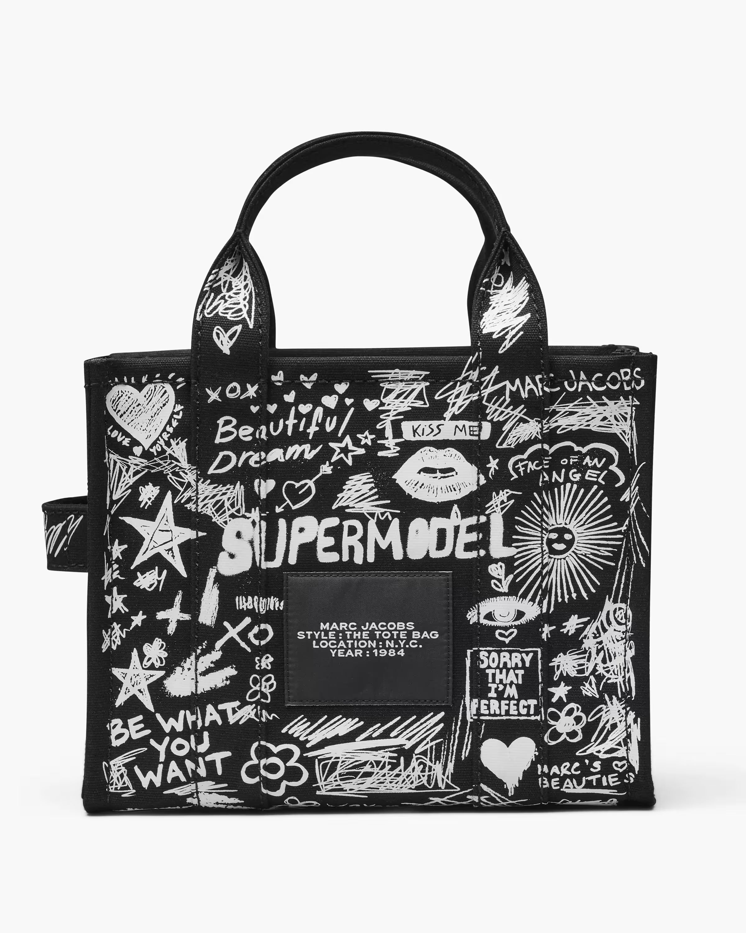 Marc Jacobs The Punk Scribble Canvas Small Tote Bag Black Multi