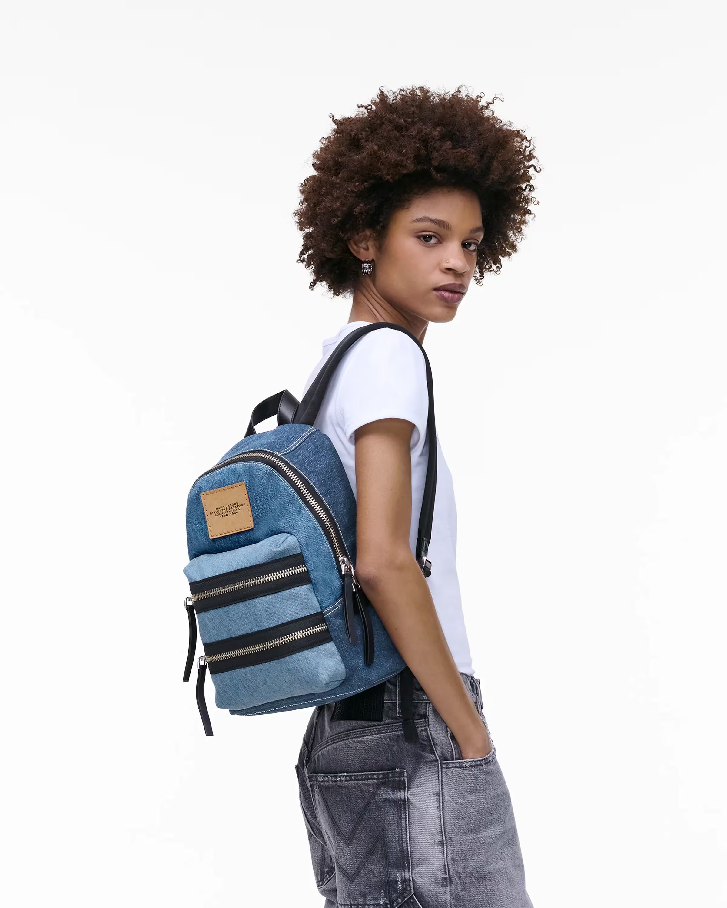Marc Jacobs The Biker Colorblock Denim Medium Backpack Indigo Multi