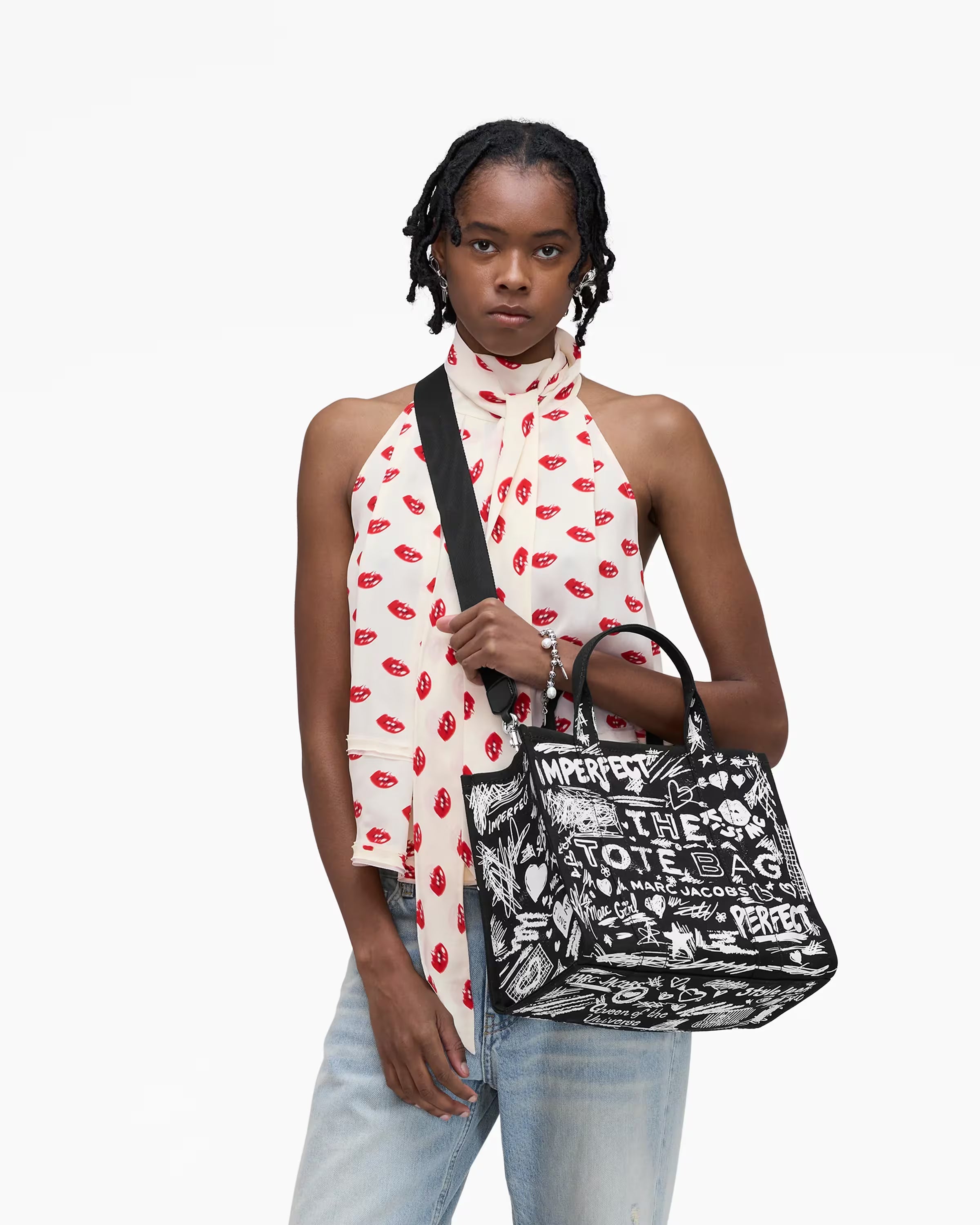Marc Jacobs The Punk Scribble Canvas Medium Tote Bag Black Multi