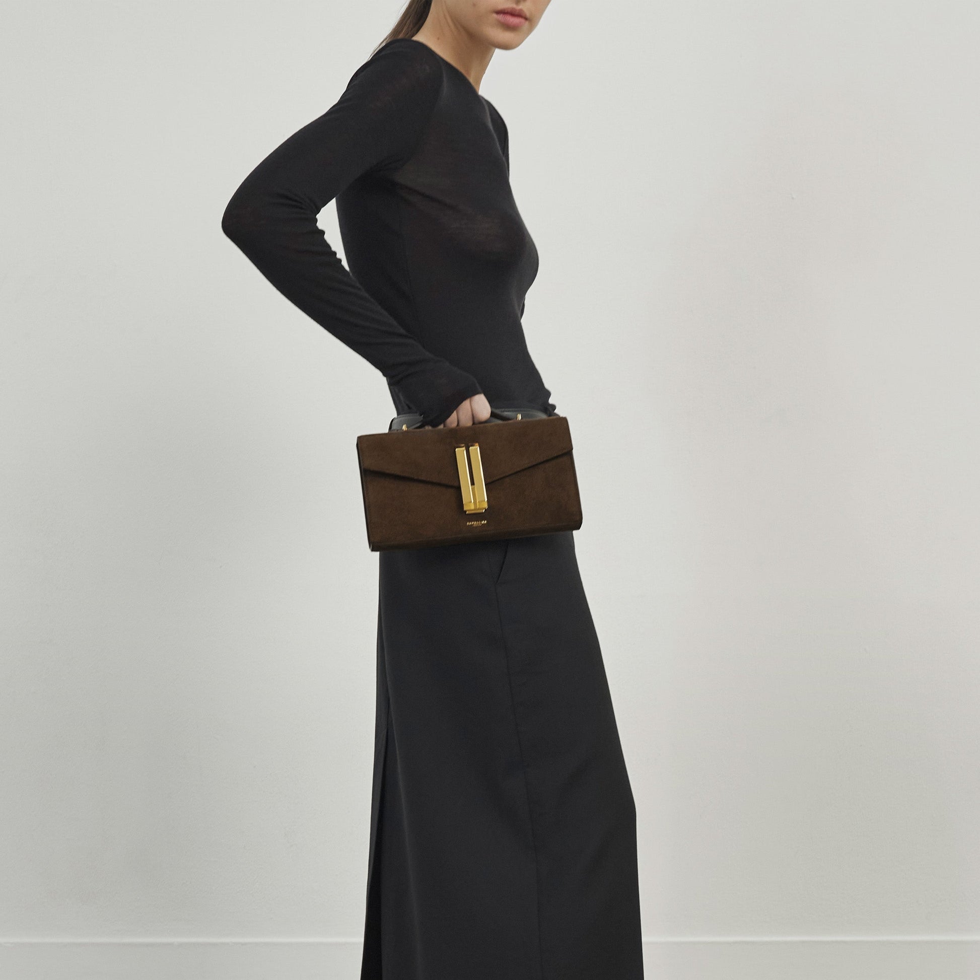DeMellier The Vancouver Clutch mocha suede & mocha smooth